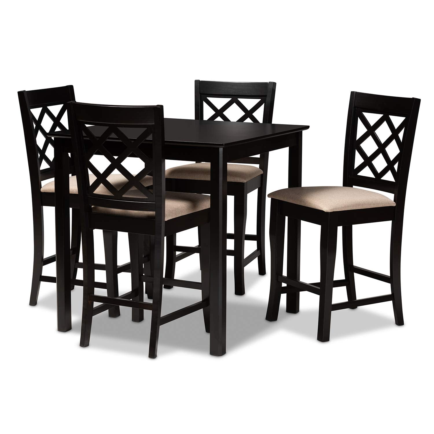 Baxton Studio Alora Sand Upholstered Espresso Wood 5-Piece Pub Set
